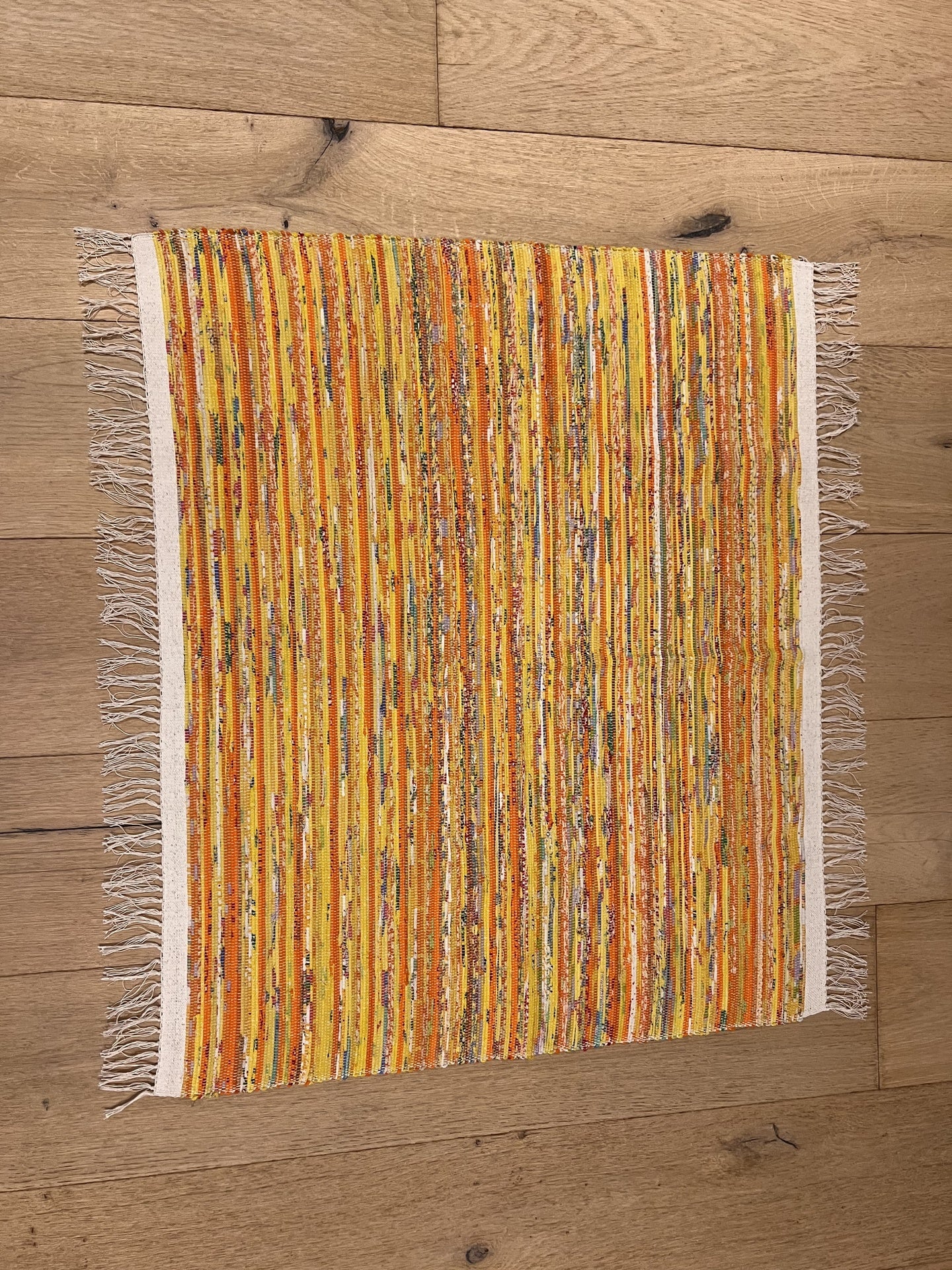 New Handwoven Sari Bathmat -(Yellow &amp; Orange)