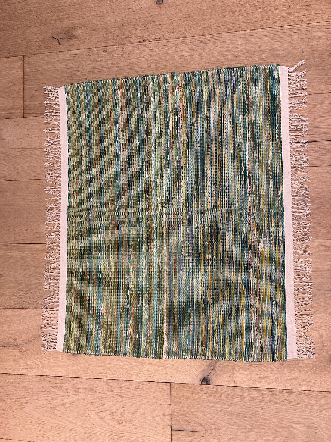 New Handwoven Sari Bathmat -(Green Glow)
