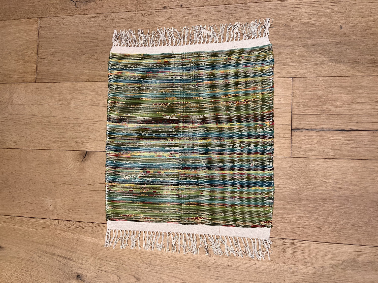 New Handwoven Sari Toiletmat -(Green Glow)