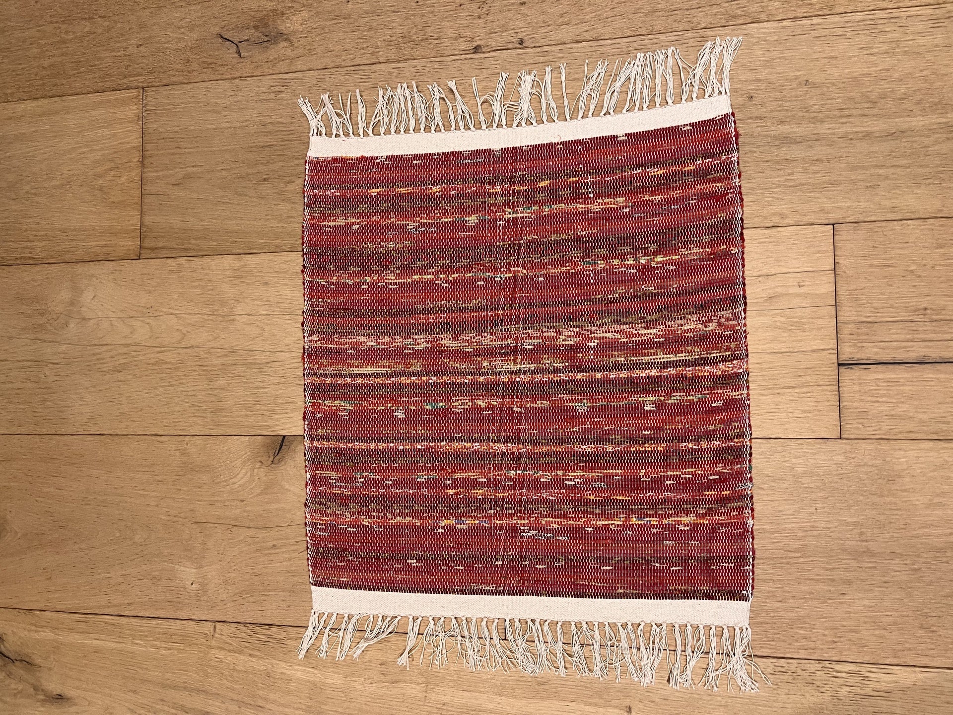 New Handwoven Sari Toiletmat -(Red Flame)