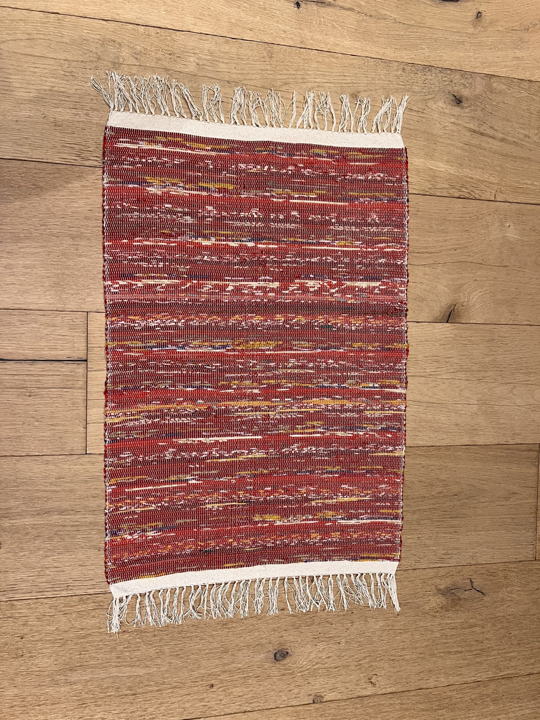 New Handwoven Sari Showermat -(Red Flame)