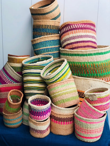 Sisal basket - practical weave - colourful
